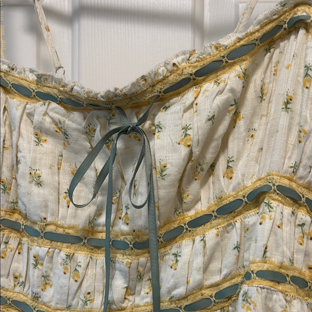 Pinkblush Cream Floral Maxi Dress with Yellow Trim - Picture 5 of 7